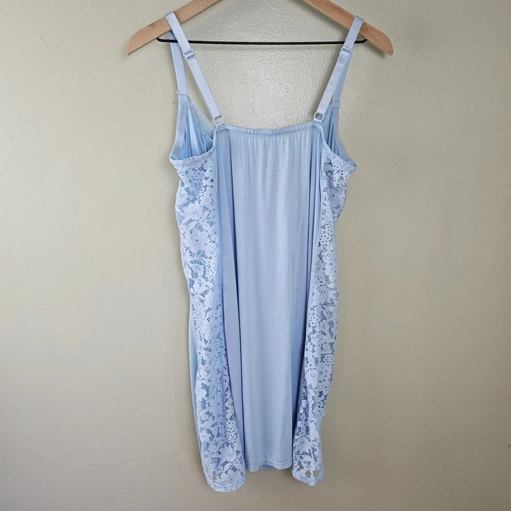 Adore Me Kamryn Blue Slip Chemise Nightgown Sz 1X Light Blue Lace Side Jersey - Picture 5 of 7